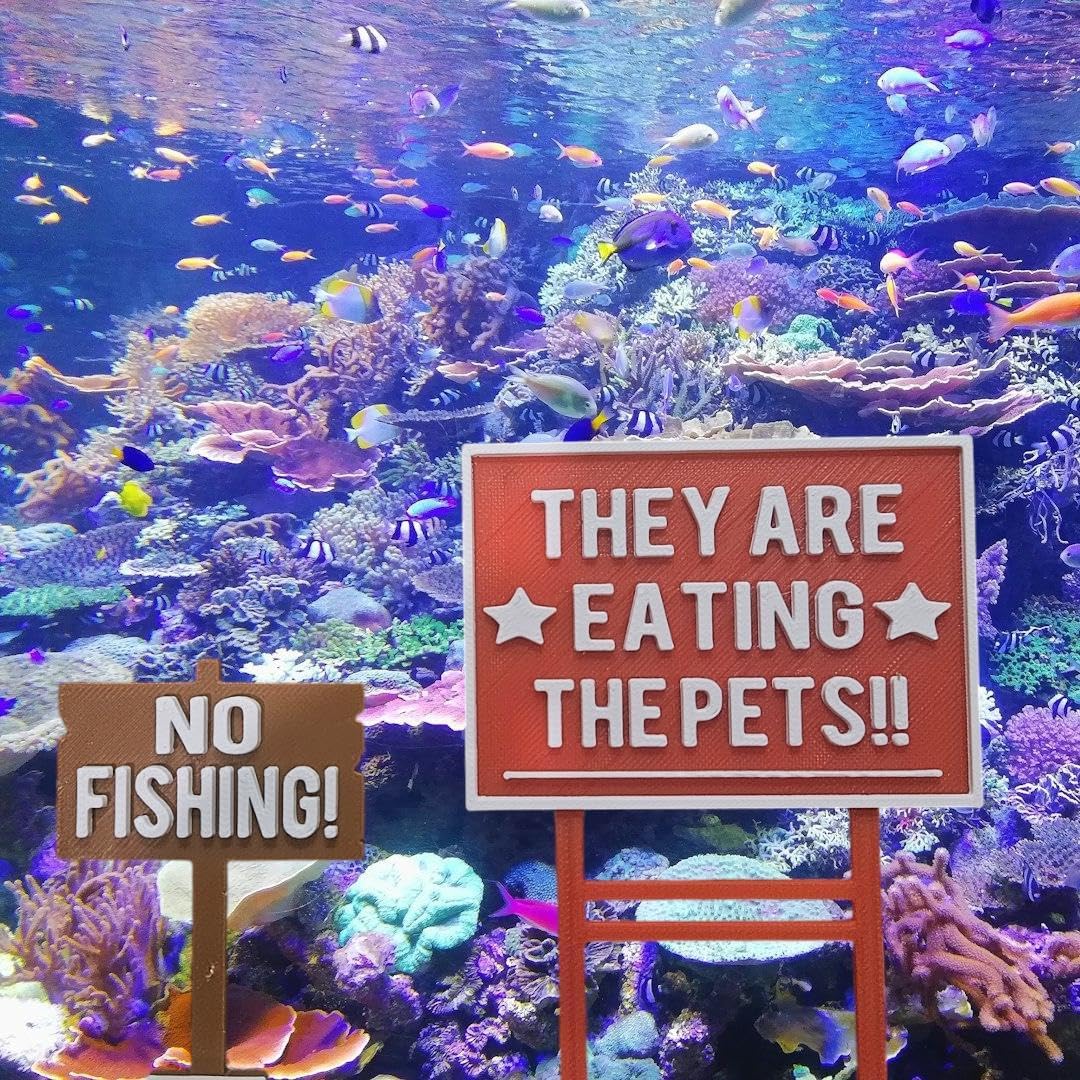 Aquarium Decor They are Eating The Pets + No Fishing Decor for Fish Tank or Betta Fish Tank Trump Themed