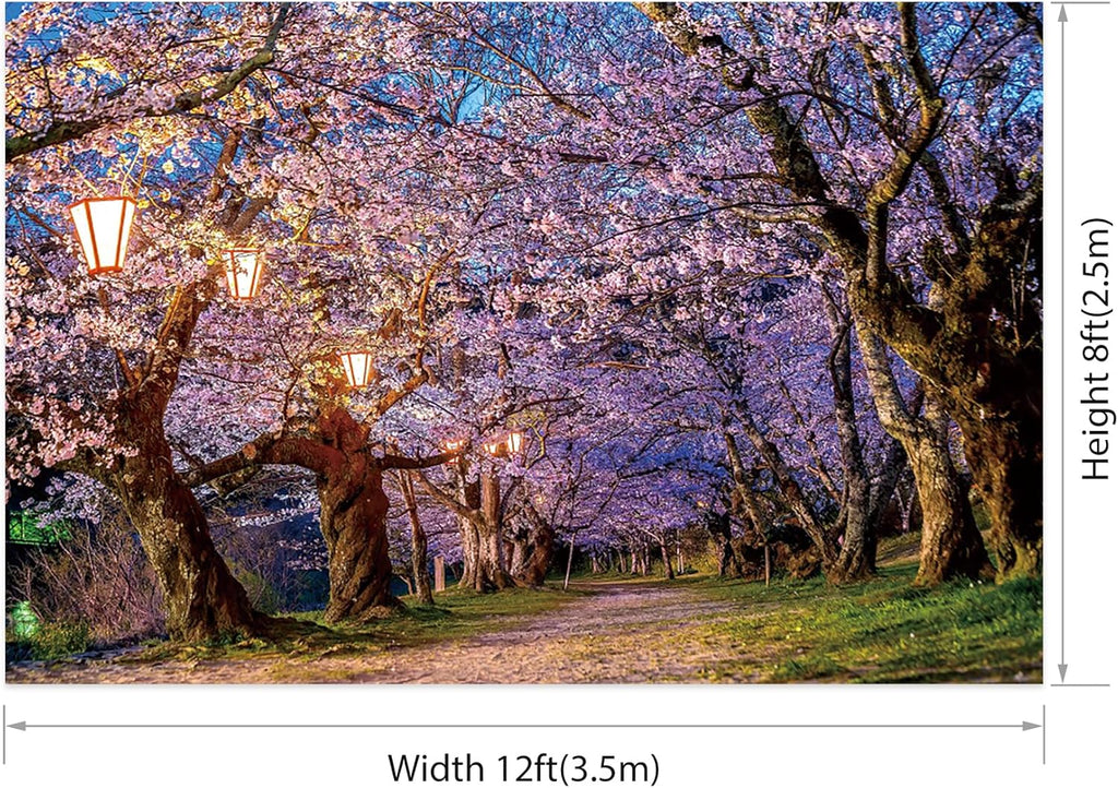 AOFOTO Pink Cherry Blossom Forest Photo Backdrop Spring Outdoor Parks Flower Photography Background Wedding Bridal Shower Reception Decor Banner Adults Kids Portrait Studio Photo Props 12x8ft