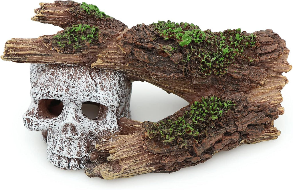 AQUA KT Aquarium Landscape Skeleton Head Skull with Tree Branch for Betta Cichlid Fish Hiding Rock Aquatic Decoration