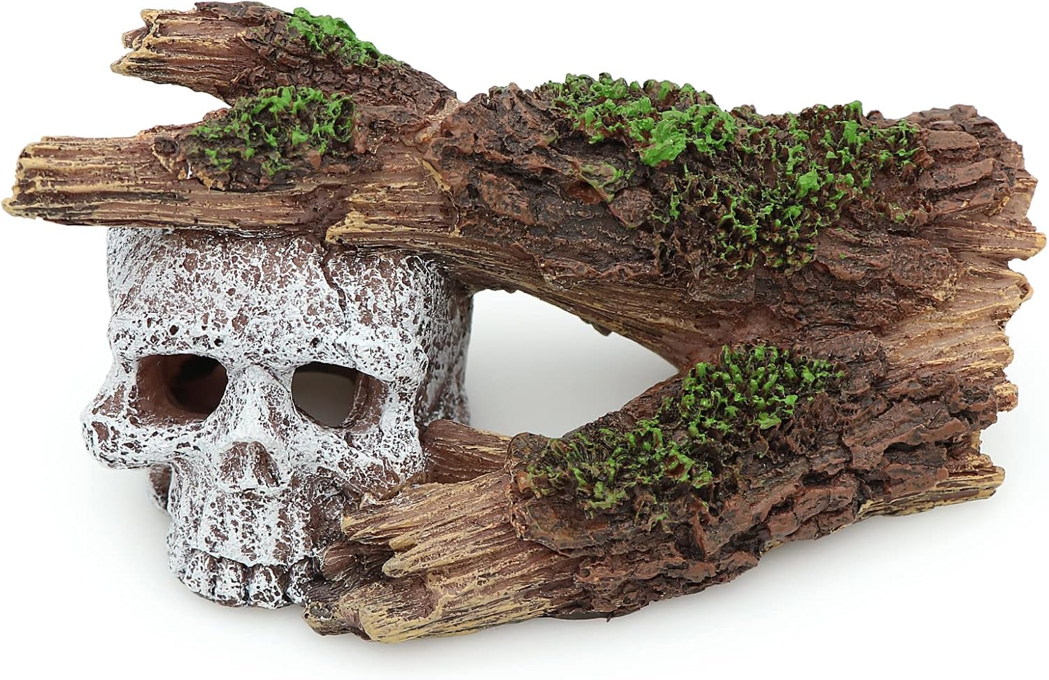 AQUA KT Aquarium Landscape Skeleton Head Skull with Tree Branch for Betta Cichlid Fish Hiding Rock Aquatic Decoration