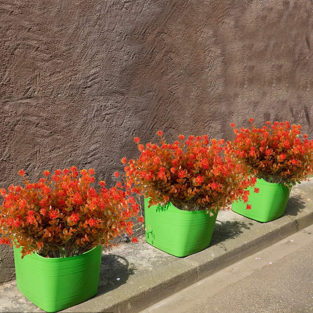 20 Bundles Artificial Flowers, Fake Artificial Greenery UV Resistant No Fade Faux Plastic Plants for Wedding Bridle Bouquet Indoor Outdoor Home Garden Kitchen Office Table Vase (Orange Red)