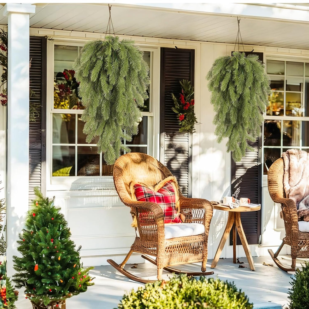 SJL Christmas Swags Stairway Swag, Hanging Teardrop Ornament Faux Winter Pine Wreath Christmas Pine Branches Outdoor Hanging Plants Winter Teardrop Wreath Holiday Decorations for Porch Yard(Green)