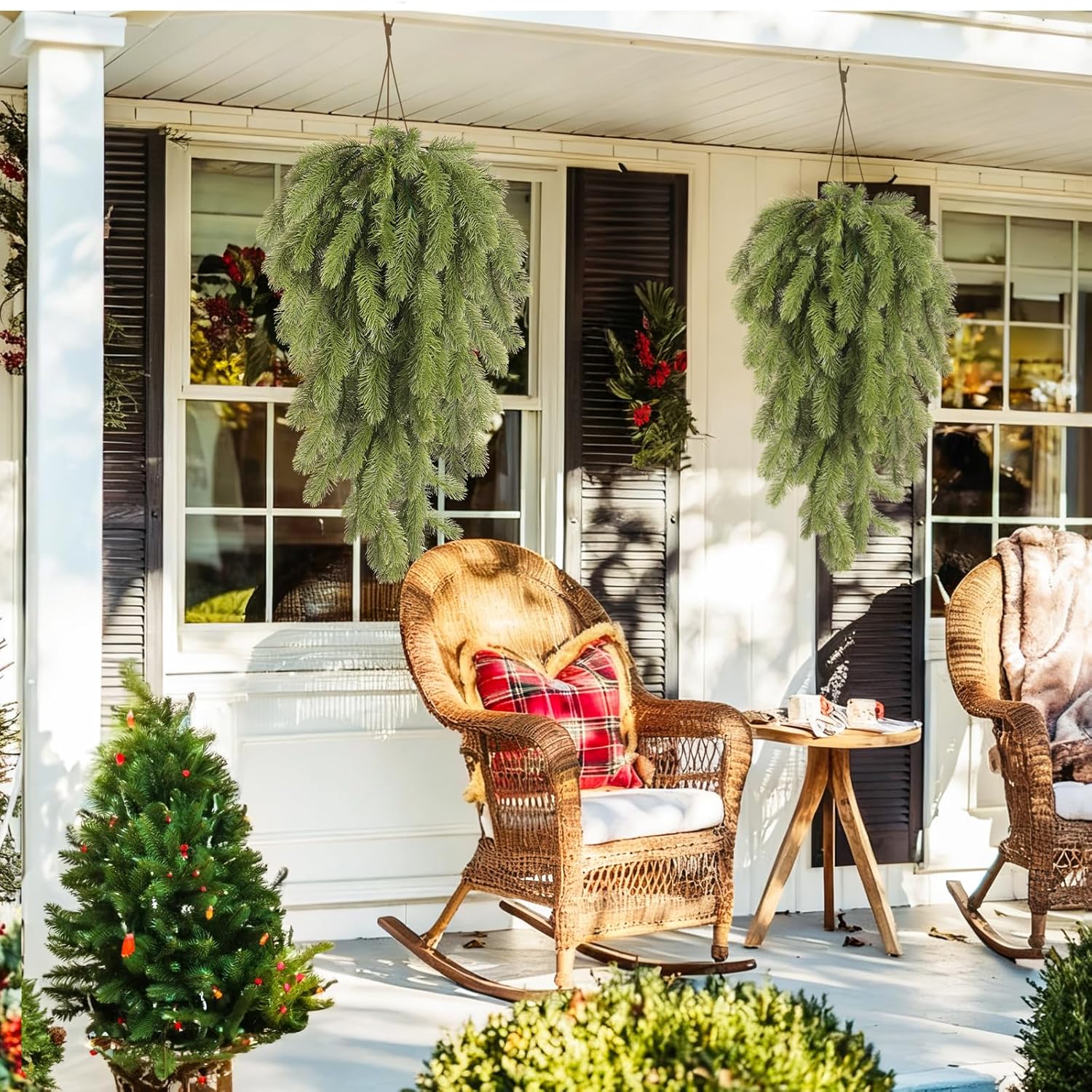 SJL Christmas Swags Stairway Swag, Hanging Teardrop Ornament Faux Winter Pine Wreath Christmas Pine Branches Outdoor Hanging Plants Winter Teardrop Wreath Holiday Decorations for Porch Yard(Green)