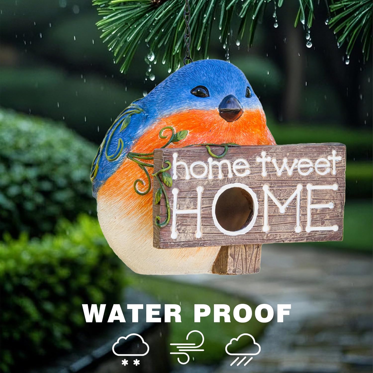 Topadorn Bird Houses for Outside Hanging, Hanging Resin Garden Bird House Decoratvie Birdhouse