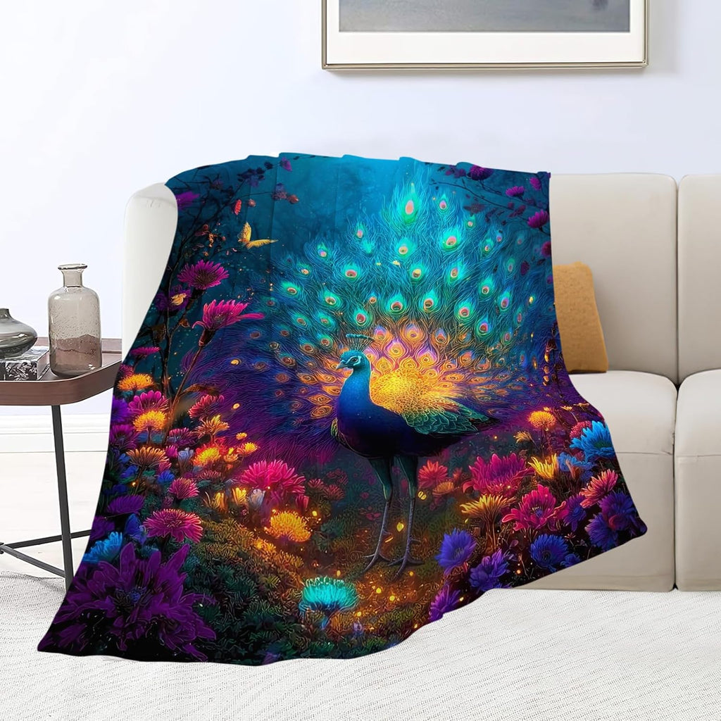 Fantasy Peacock Blanket Animal Throw Blankets Gifts for Girls Boys Kids Peacock Lover Soft Cozy Fleece Plush for Couch Sofa Bed 50"x40"