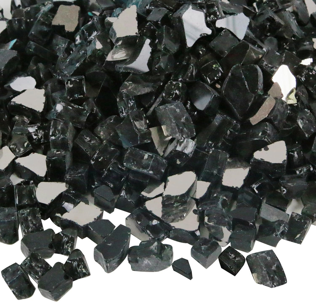 Sunnyglade 10-Pound Fire Glass - 1/2 inch, High Luster Reflective Tempered Glass Rocks for Fireplace, Fireglass for Fireplace Fire Pit (Black, 10 Pounds)