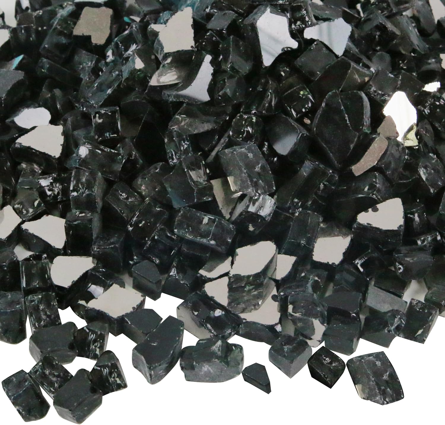 Sunnyglade 10-Pound Fire Glass - 1/2 inch, High Luster Reflective Tempered Glass Rocks for Fireplace, Fireglass for Fireplace Fire Pit (Black, 10 Pounds)