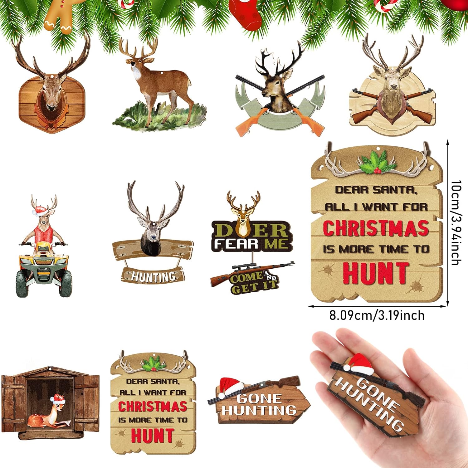 Amyhill 30 Pieces Christmas Deer Tree Ornaments Wooden Buck Hunting Ornament Deer Hunting Decorative Hanging Ornaments with Gun Christmas Ornament Woodland Wild Life Decorations for Xmas (Retro)
