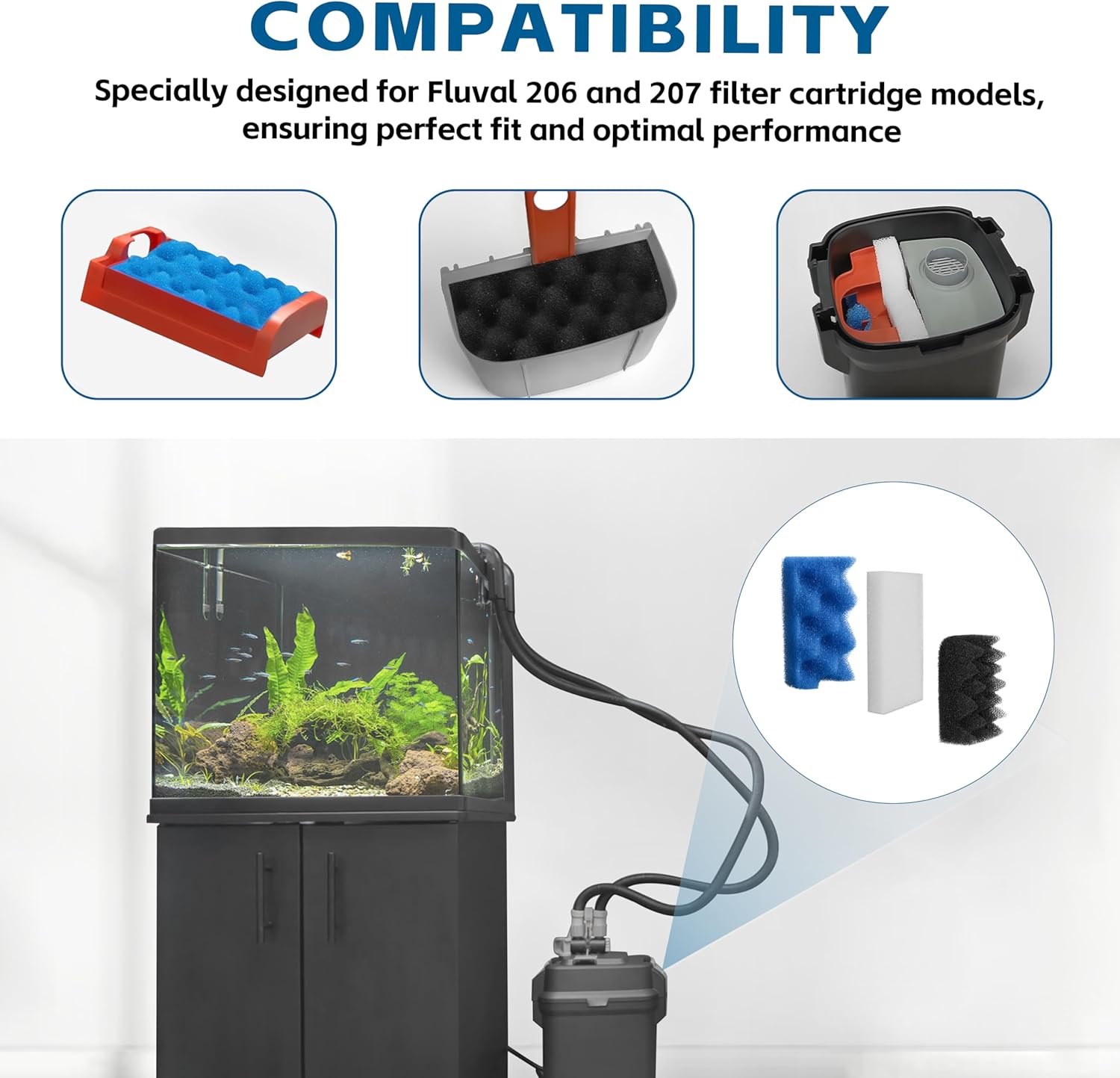 206/207 Bio Foam Value Pack for Fluval 206/207 Canister Filters,Replacement Aquarium Filter Media,10pc