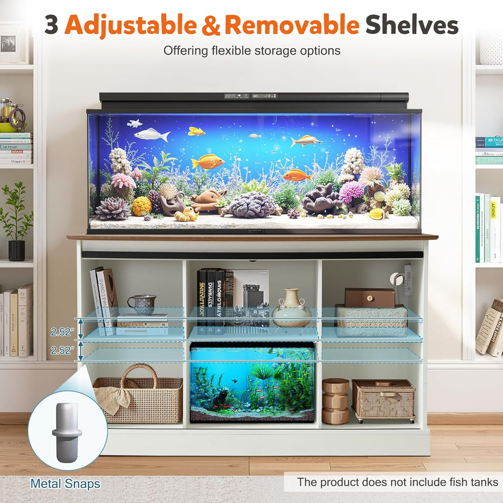 Fish Tank Stand with Power Outlet, Aquarium Stand w/Sliding Barn Doors, 55-75 Gallon Fish Tank Stand w/Cabinet for Accessories Storage for 2 Fish Turtle Tank Reptile Terrarium, 1000 LBS (White)