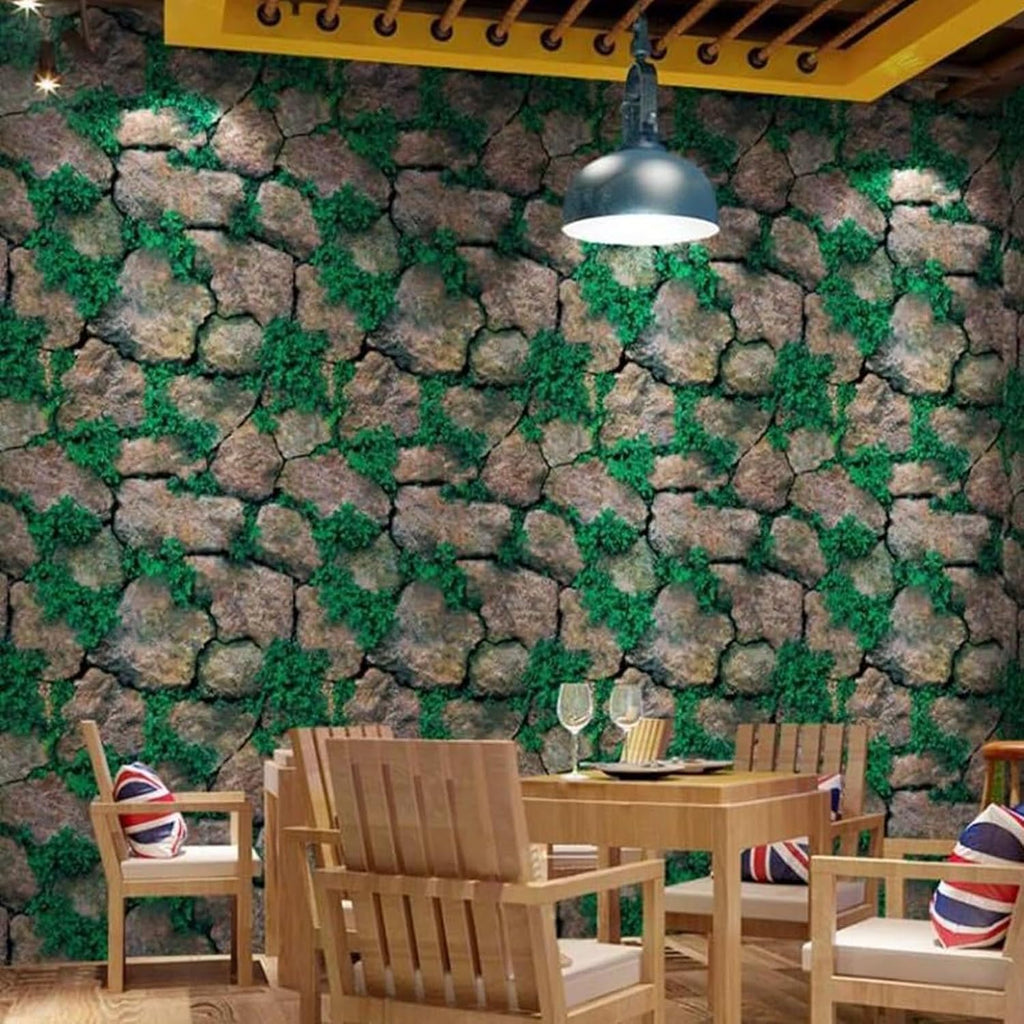 Yancorp 32.8ft Self-Adhesive Peel and Stick Wallpaper Stone Brick Green Wallpaper Contact Paper Fireplace Kitchen Backsplash (18"x394")