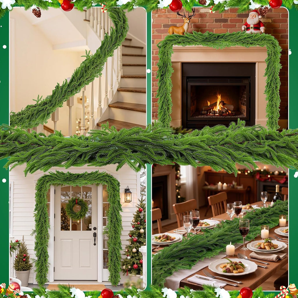 2 Pack 6 Ft Artificial Norfolk Pine Garlands - Christmas Decor Realistic Pine Garland, Green Faux Greenery Garland for Table, Mantle, Fireplace, Wall, Indoor Outdoor Winter Christmas Decorations