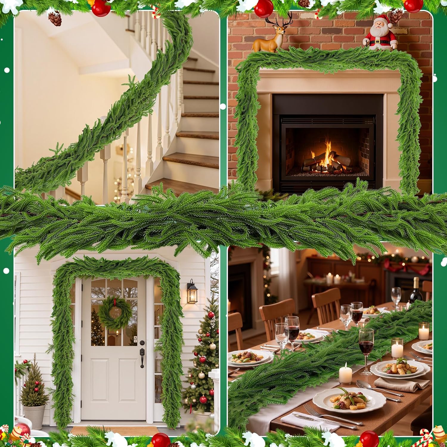 2 Pack 6 Ft Artificial Norfolk Pine Garlands - Christmas Decor Realistic Pine Garland, Green Faux Greenery Garland for Table, Mantle, Fireplace, Wall, Indoor Outdoor Winter Christmas Decorations