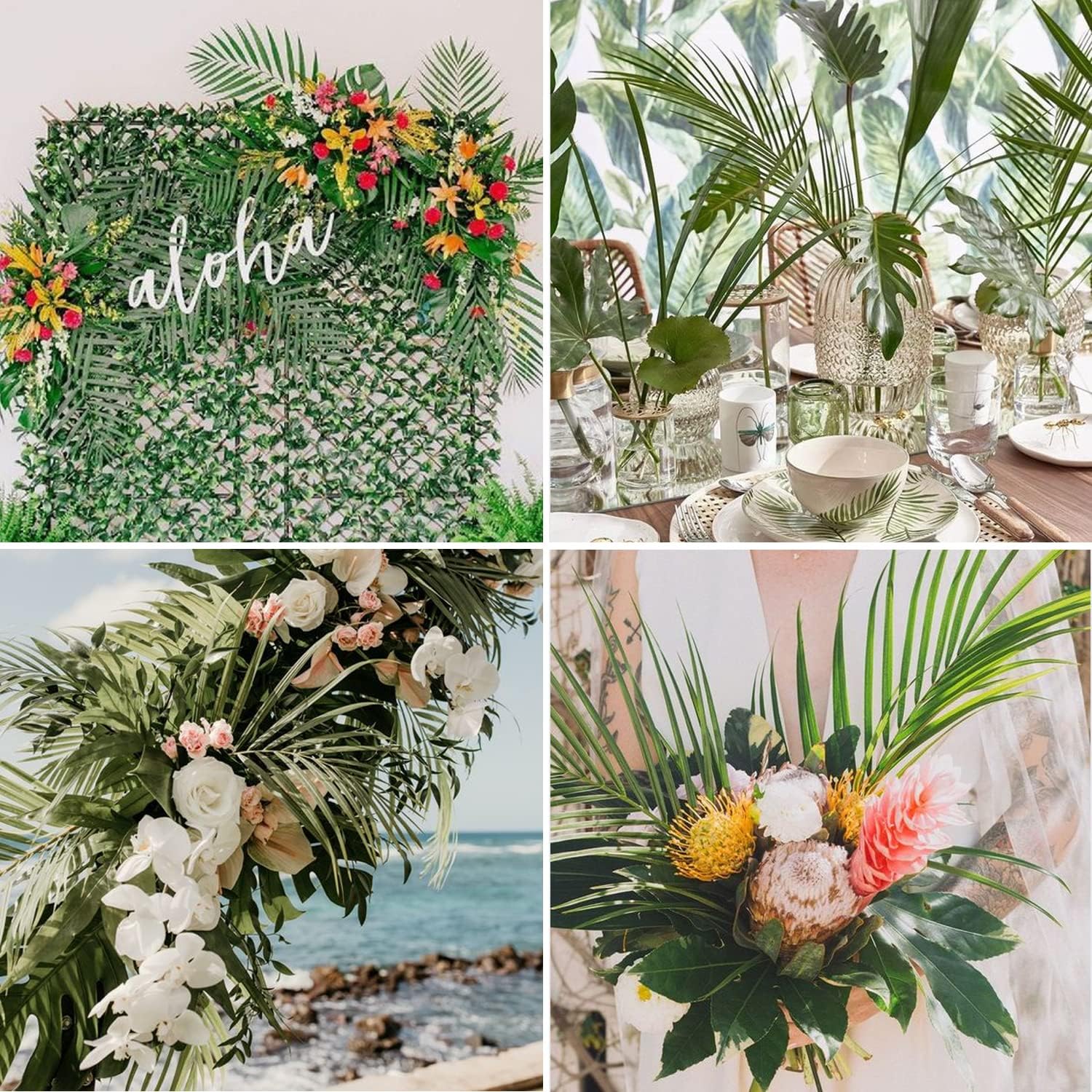 CCINEE 16 PCS Artificial Palm Leaves, Faux Large Palm Fronds Fake Tropical Plant Simulation Safari Leaves with Stems for Home Hawaiian Luau Party Jungle Beach Theme Party Decoration
