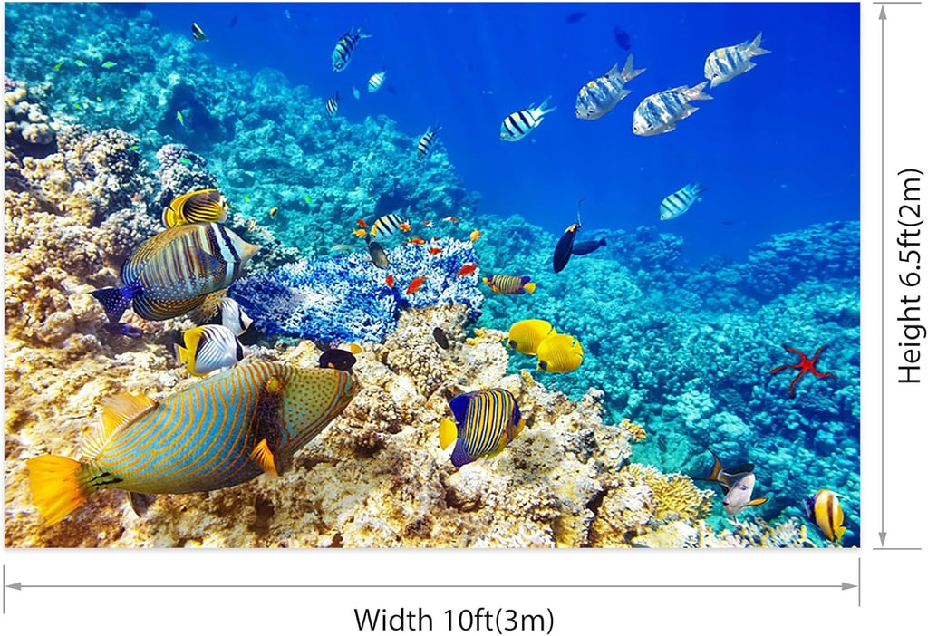 AOFOTO 10x6.5ft Coral and Tropical Fish in The Sea Backdrop Underwater Seascape Photography Background Marin Aquarium Ocean Diving Atoll Reef Summer Holiday Travel Photo Studio Props Vinyl Wallpaper