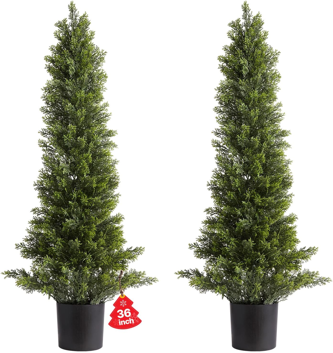 VEVOR Artificial Cedar Topiary Trees, 36 inch 2 Set Faux Pine Shrubs Plants, Fake Silk Tree Look Real, Easy Assembly for Decor Front Porch Outdoor Patio Garden Balcony Backyard Indoor Office（3FT