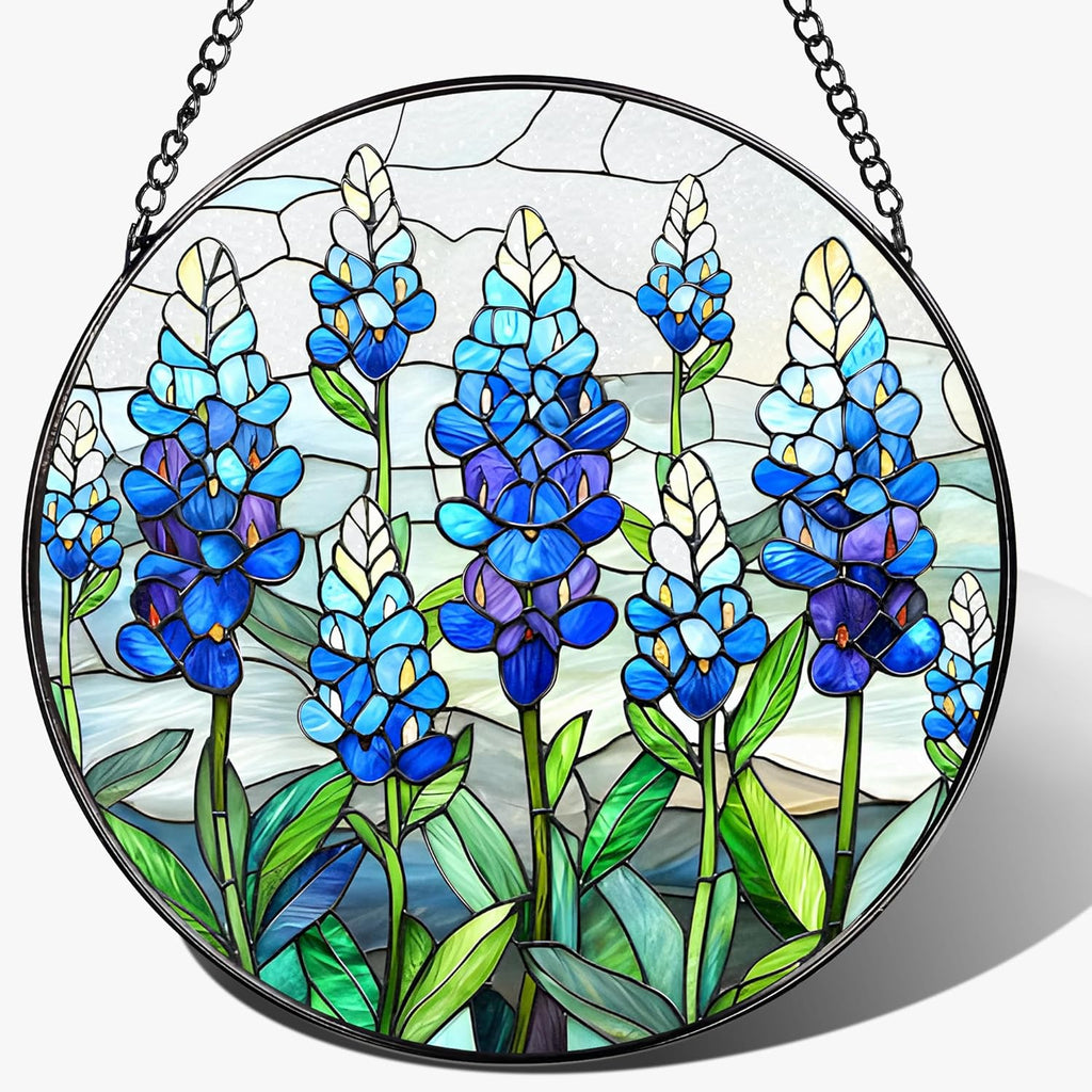 8'' Texas Bluebonnet Sun Catcher Ornament, Stained Glass Window Hanging, Suncatchers for Windows Hanging Ornaments, Window Decor | Flower Lover Gift, Gifts for Mom Grandma