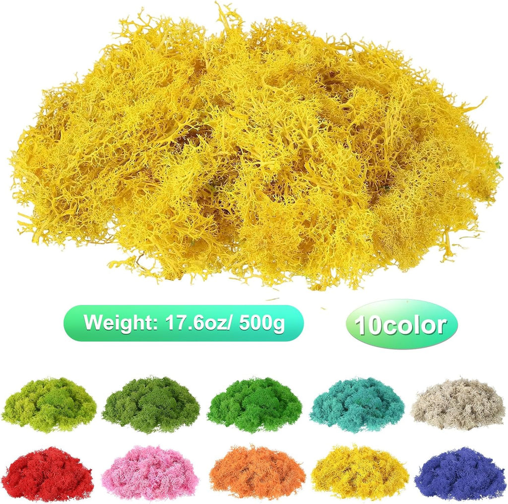 uxcell Preserved Reindeer Moss, 17.6oz Fake Moss for Crafts Artificial Dried Moss for Decoration Terrariums Potted Plants, Yellow