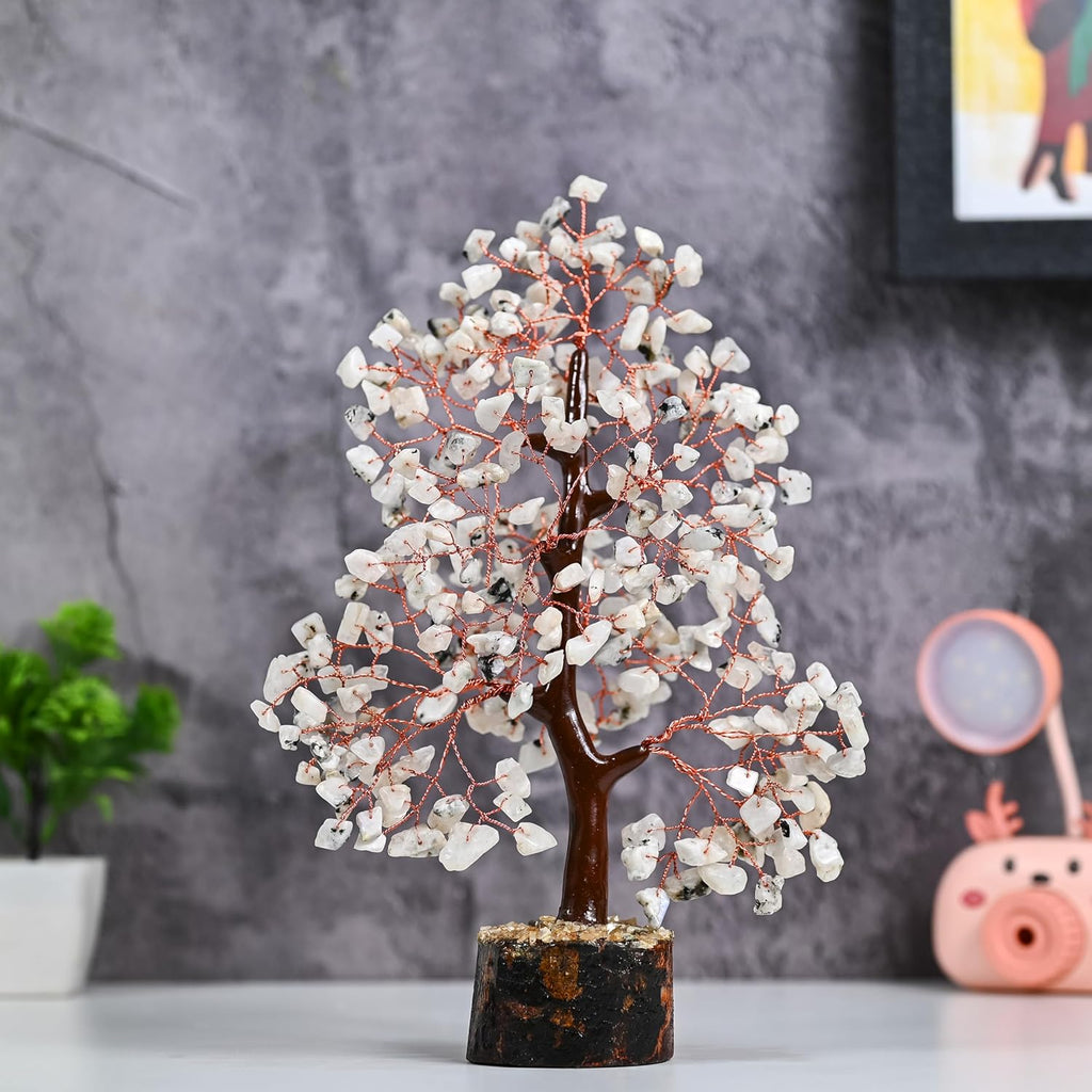 Rainbow Moonstone Chakra Tree of Life Crystal Gemstone Tree Positive Energy Feng Shui Healing Crystal Decoration Artificial Tree Gem Spiritual Gifts for Women House Warming Present for Her & Him