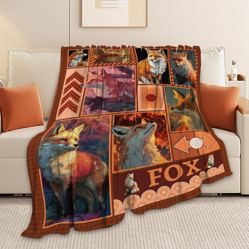 Fox Throw Blanket Orange Fox Stuff Gifts for Kids Girls Boys Adults Women Men Soft Cozy Warm Plush Fluffy Fuzzy Fleece Blanket Decor 60''X80''