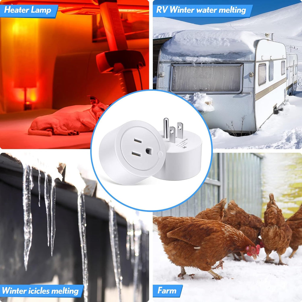 2 Pieces Thermostatically Controlled Outlet, On at 32°F/Off at 50 °F Thermostat Plug Outlet for Winter Chicken Water Coop Heater, Temperature Controllers for Bird Bath Deicer Outdoor