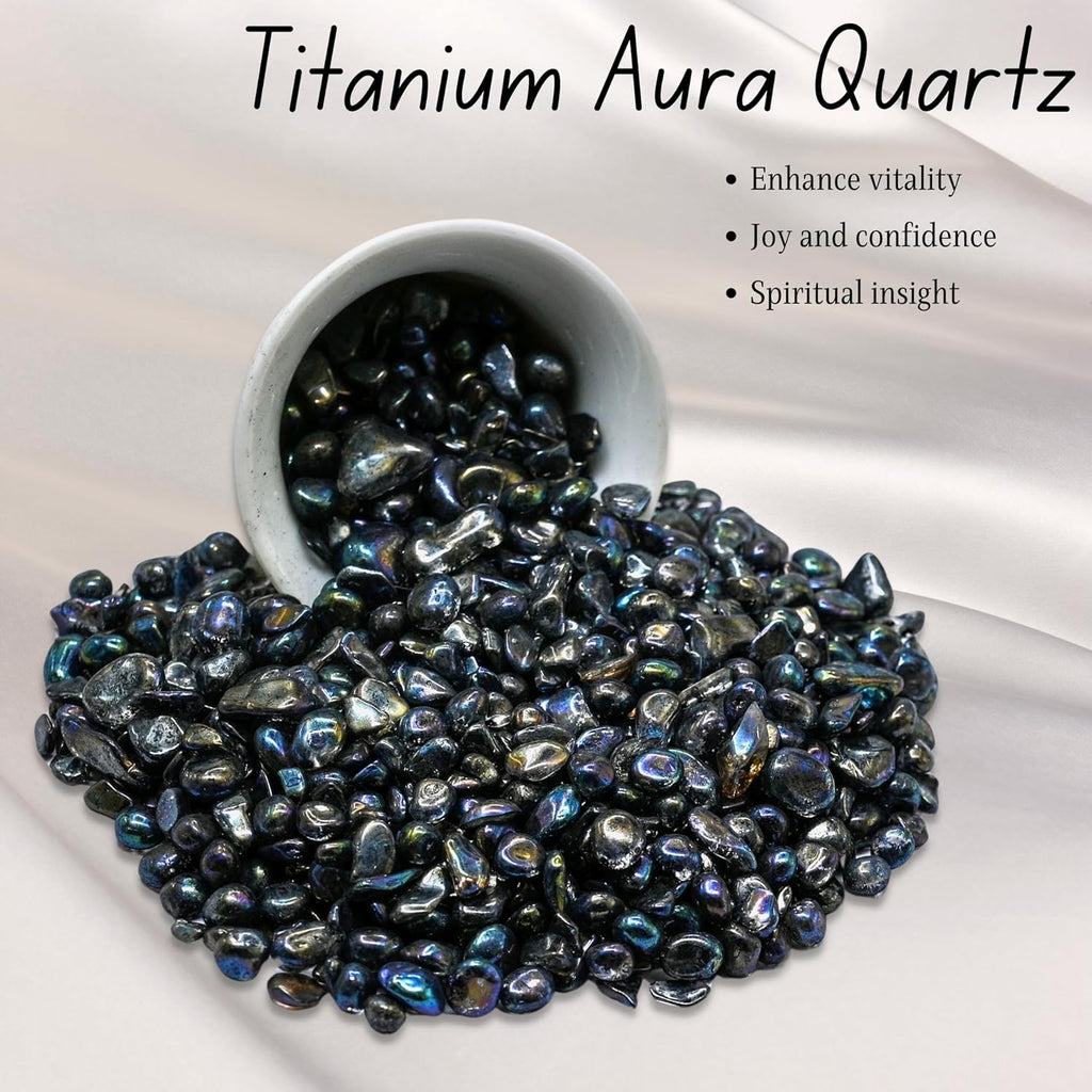 Amazing Gemstone Titanium Aura Quartz Crystal Chips Aquarium Gravel Rocks - Aura Quartz Chips Bulk Fish Tank Gravel, Small Tumbled Stone Chips and Tiny Crystals for Decoration (Natural AAA Grade)