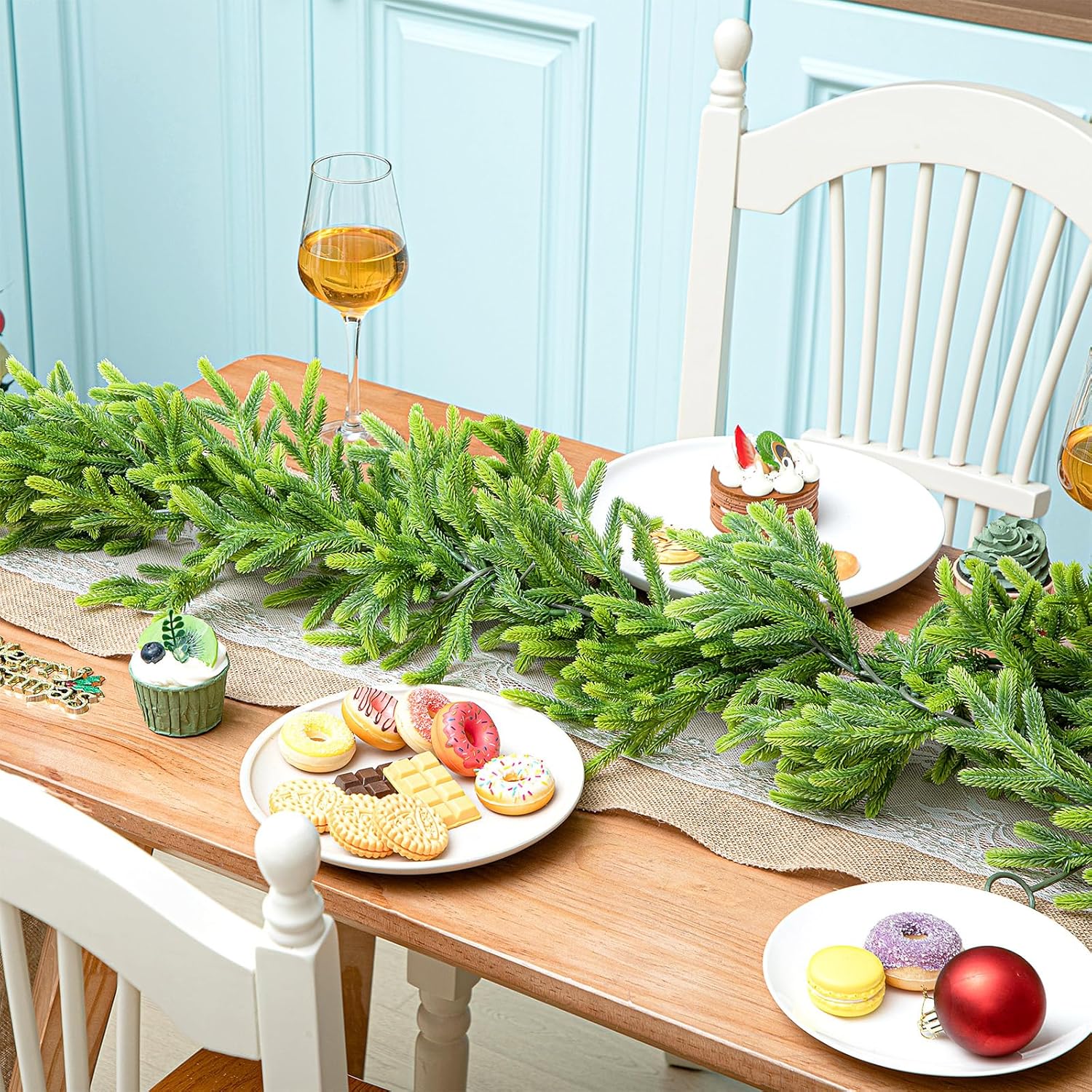 12 Pcs 5.6ft Artificial Christmas Garland Faux Norfolk Pine Garlands Realistic Leaves Hanging Greenery Plant for Christmas Table Fireplace Wall Mantle Indoor Xmas Decor