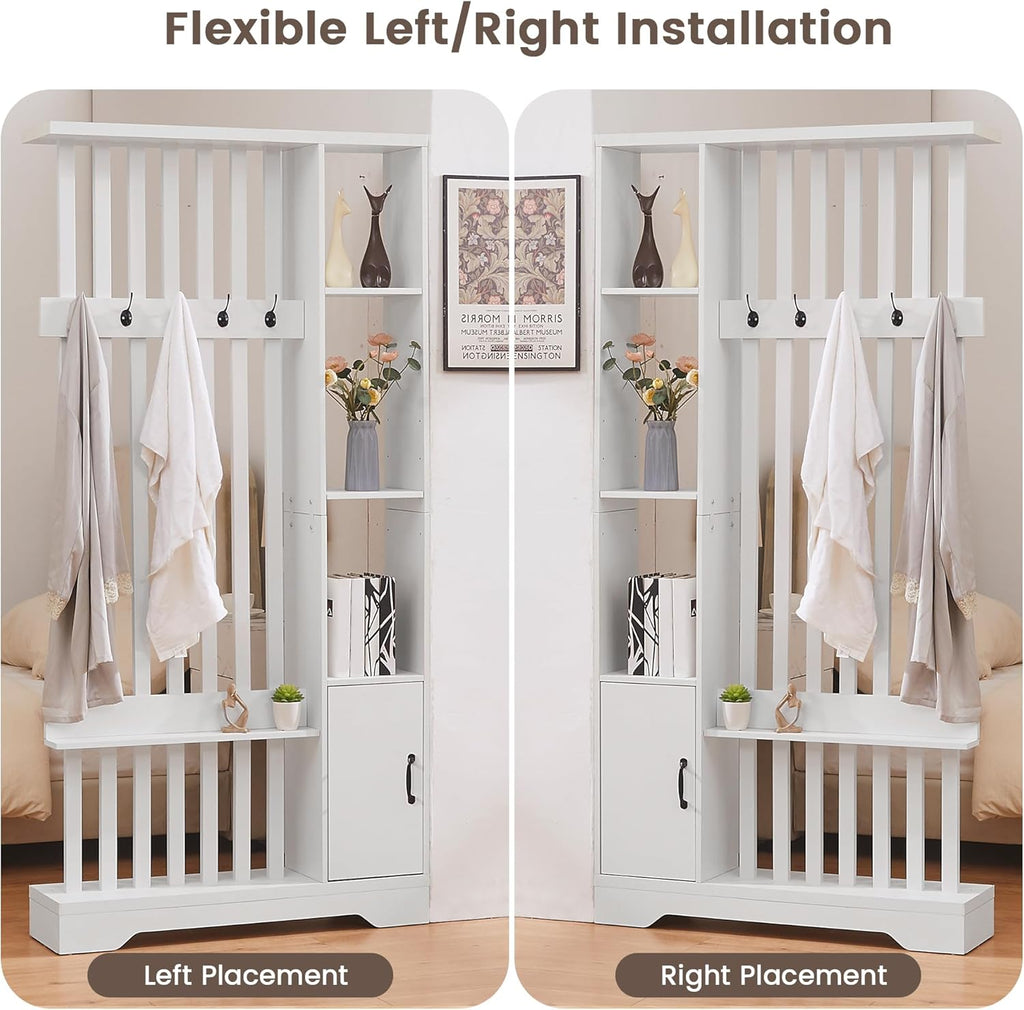 Room Divider with Shelves, Wall Room Divider Bookshelf, Freestanding Wood Privacy Screen with Storage Cabinet, Coat Rack, Display Shelf for Living Room Separation, Home Office Decorative