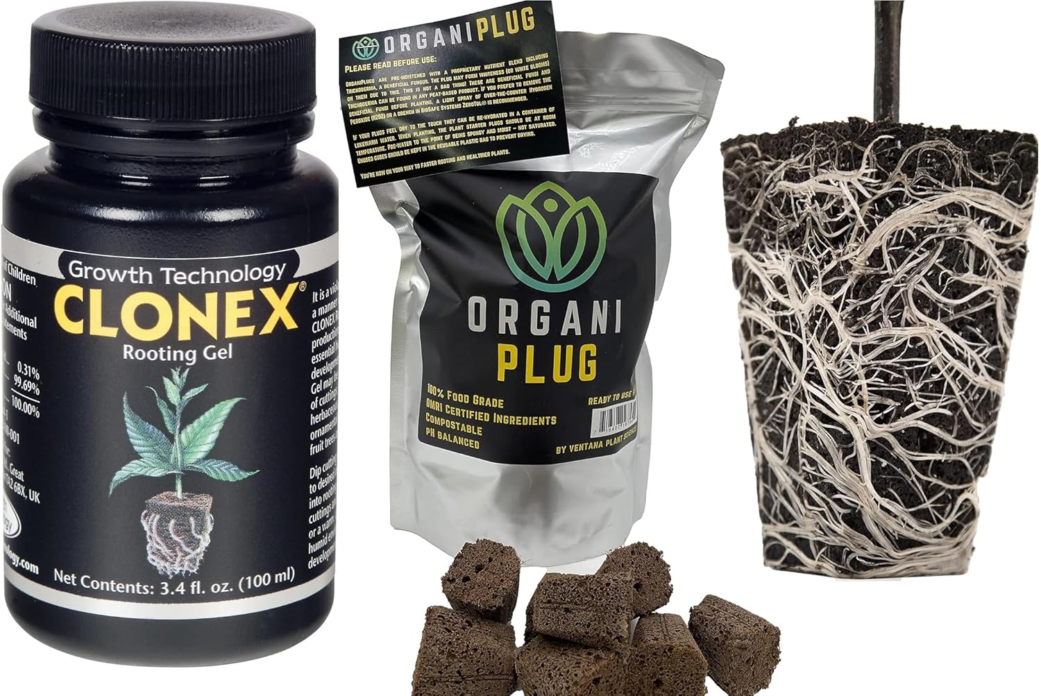 Clonex Rooting Gel 100ml with VPS OrganiPlug Hydroponic Seed Starter Plugs 50 Pack - Bundle