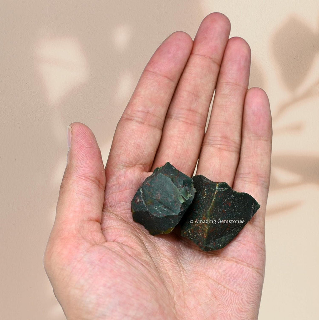 Amazing Gemstone Bloodstone Raw Crystals and Healing Stones, Natural Rocks for Tumbling and DIY Raw Stones and Crystals (5 Pieces)