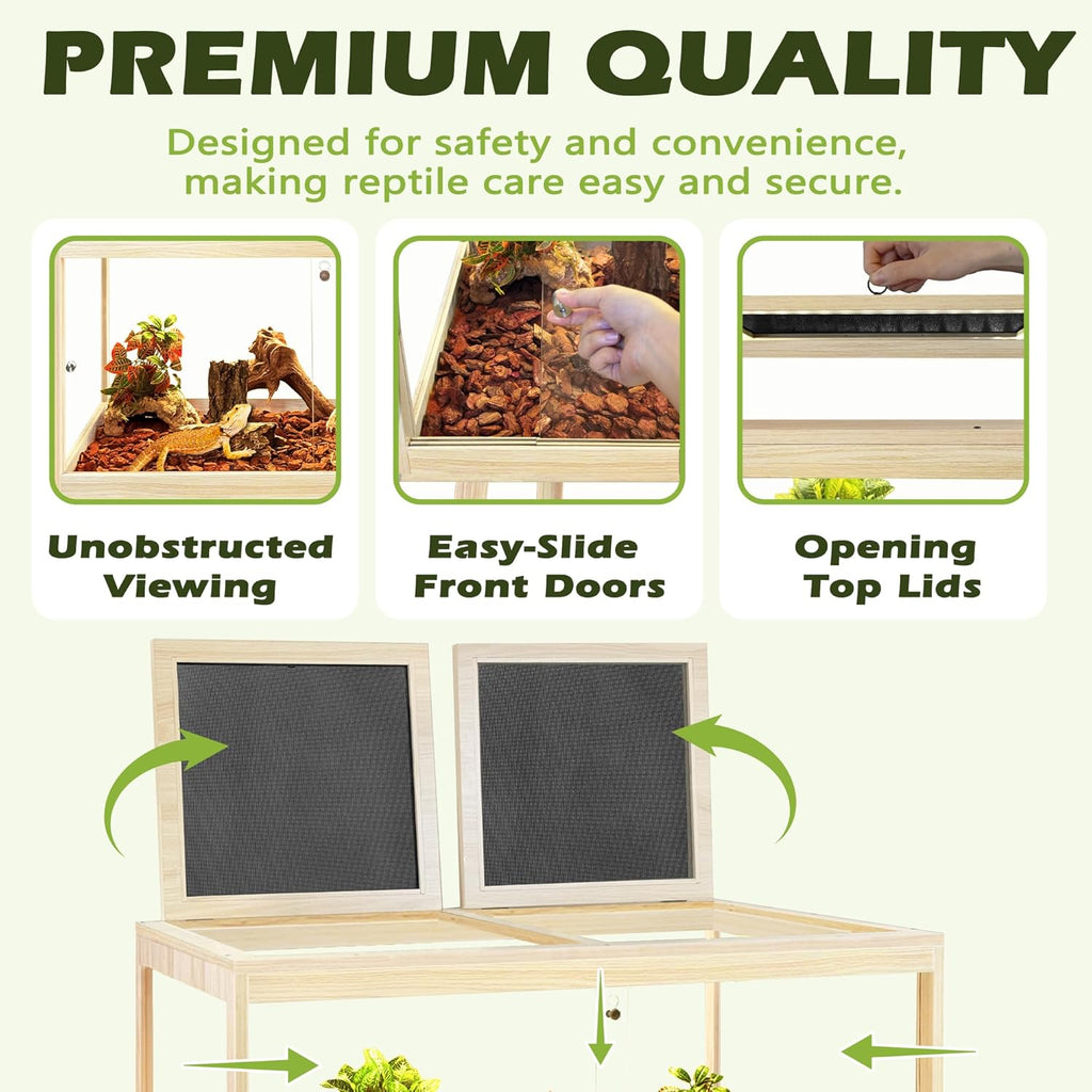 Prolee Bearded Dragon Tank with Leg Stand,Wooden Lizard Tank,Reptile Tank with Metal Mesh Roof Door, Acrylic Panel Snake Tank with Lock Design (Oak, 32"x16"x16")