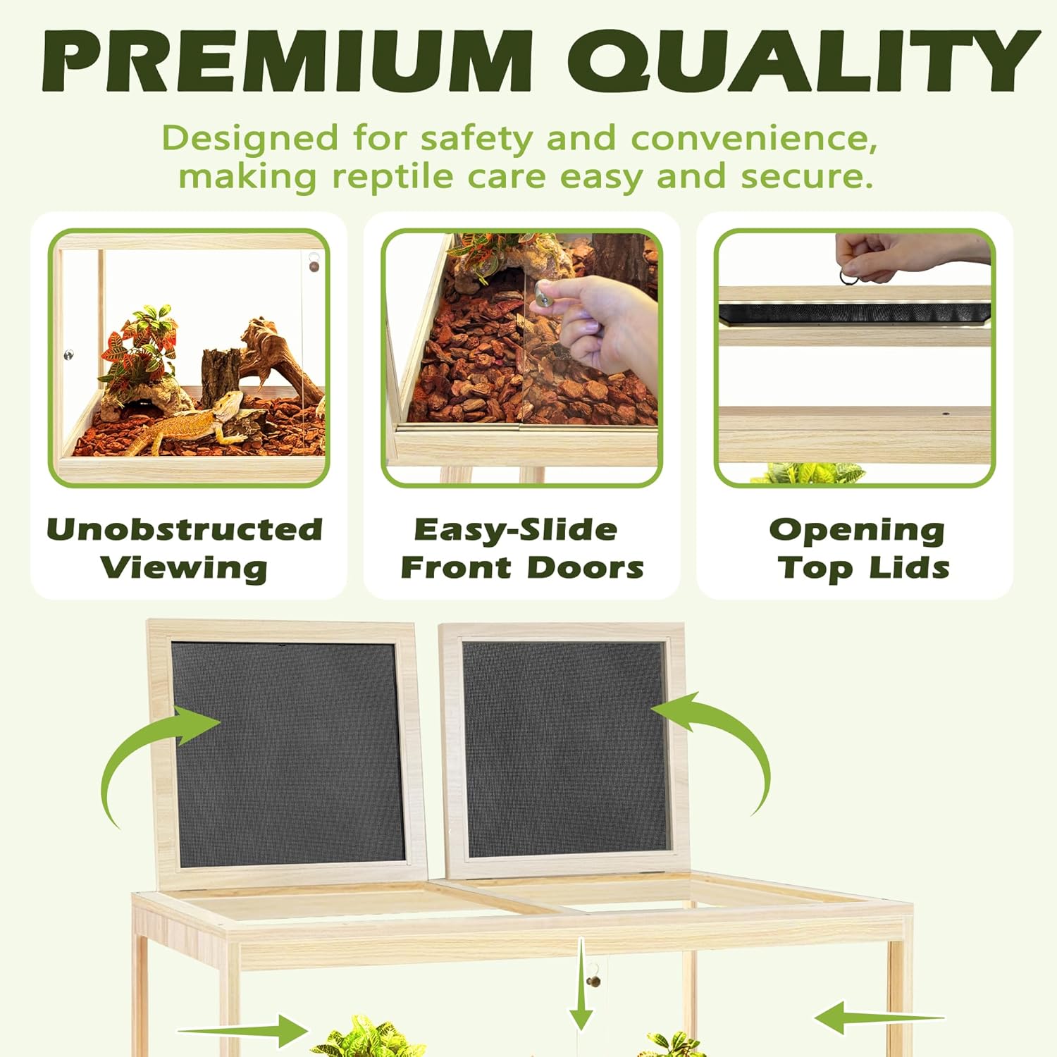 Prolee Bearded Dragon Tank with Leg Stand,Wooden Lizard Tank,Reptile Tank with Metal Mesh Roof Door, Acrylic Panel Snake Tank with Lock Design (Oak, 32"x16"x16")