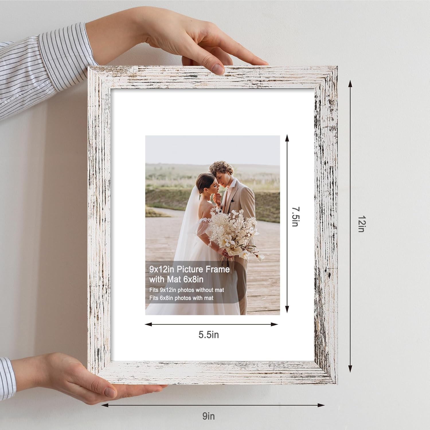 9x12 Picture Frame Set of 4, Made of Glass and Multicolour Wooden Frame, 9 by 12 Photo for Wall or Tabletop - Display Picture 6x8 with Mat or 9x12 Without Mat