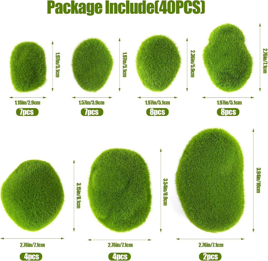CCINEE 40pcs Artificial Moss Rocks, 7 Size Green Floral Moss Balls Moss Covered Stones Fake Moss Decor for Floral Arrangements Fairy Gardens and Crafting…