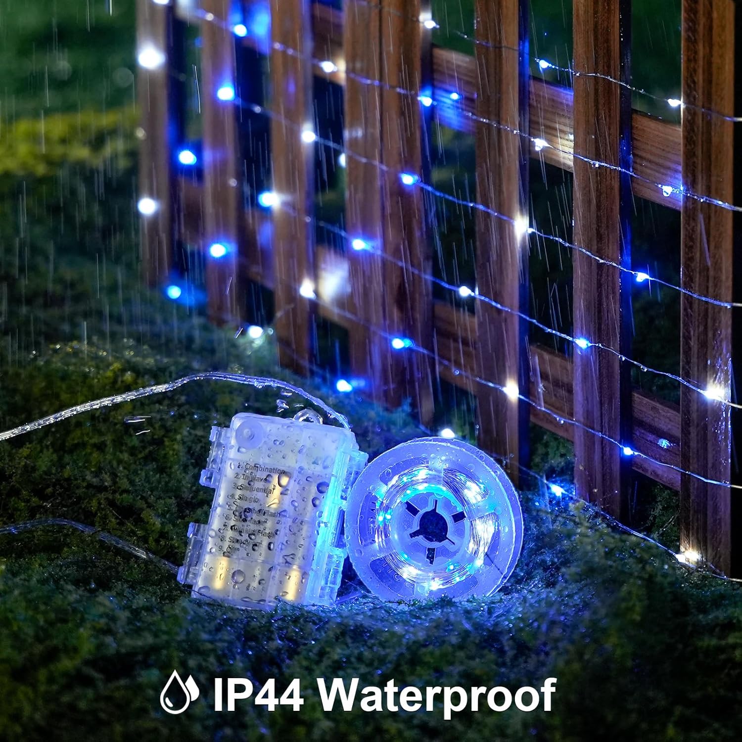 JMEXSUSS 2 Pack 100 LED Blue and White Fairy Lights Battery Operated, 33ft Blue and White Christmas Lights with Remote, 8 Modes Battery Powered Twinkle String Lights for Bedroom Christmas Tree Decor