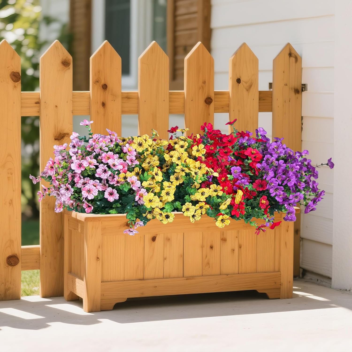 Artificial Flowers for Outdoor Indoor Garden Home Decoration, Faux Flower Daisy with Eucalyptus Leaves Fake Plants Greenery Boxwood Porch Patio, 12 Bundles