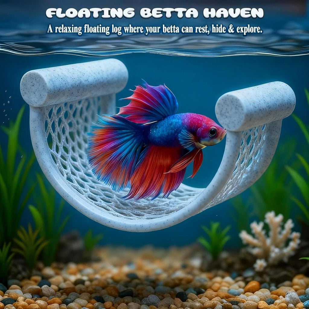 Marble Betta Fish Hammock - Floating Resting Platform for Bettas, Shrimp & Nano Fish - Elegant Aquarium Decor, Natural Stone Look Perch for Small Tanks