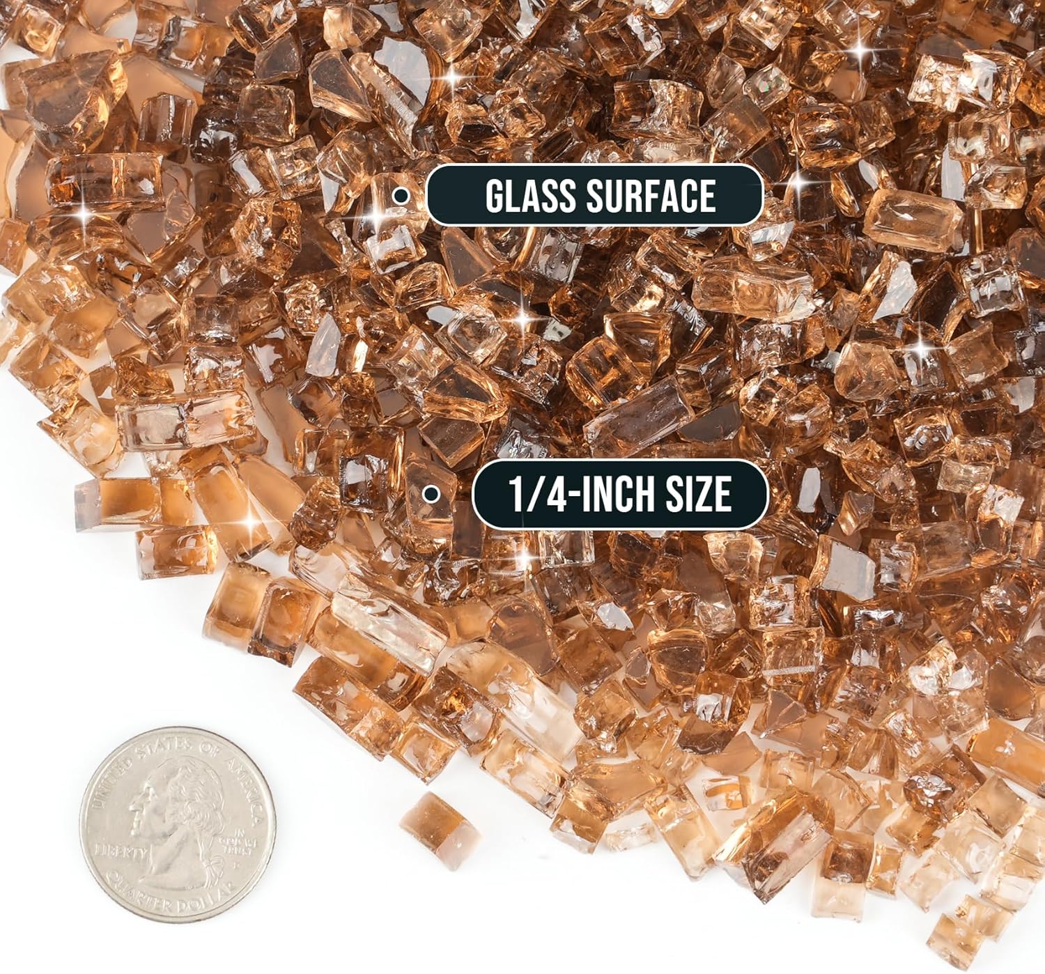 Skyflame High Luster 10-Pound Regular Fire Glass for Fire Pit Fireplace Garden Landscaping Copper 1/4" Size