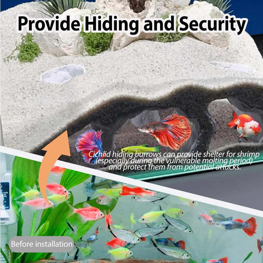Aquarium Decor, Natural Curve Under Gravel Tunnel Cave, Fish Cave for Aquarium, 3D Printed Fish Tank Tunnel Decor for Betta, Guppy, Shrimp, Cory, Small Cichlid (Small)