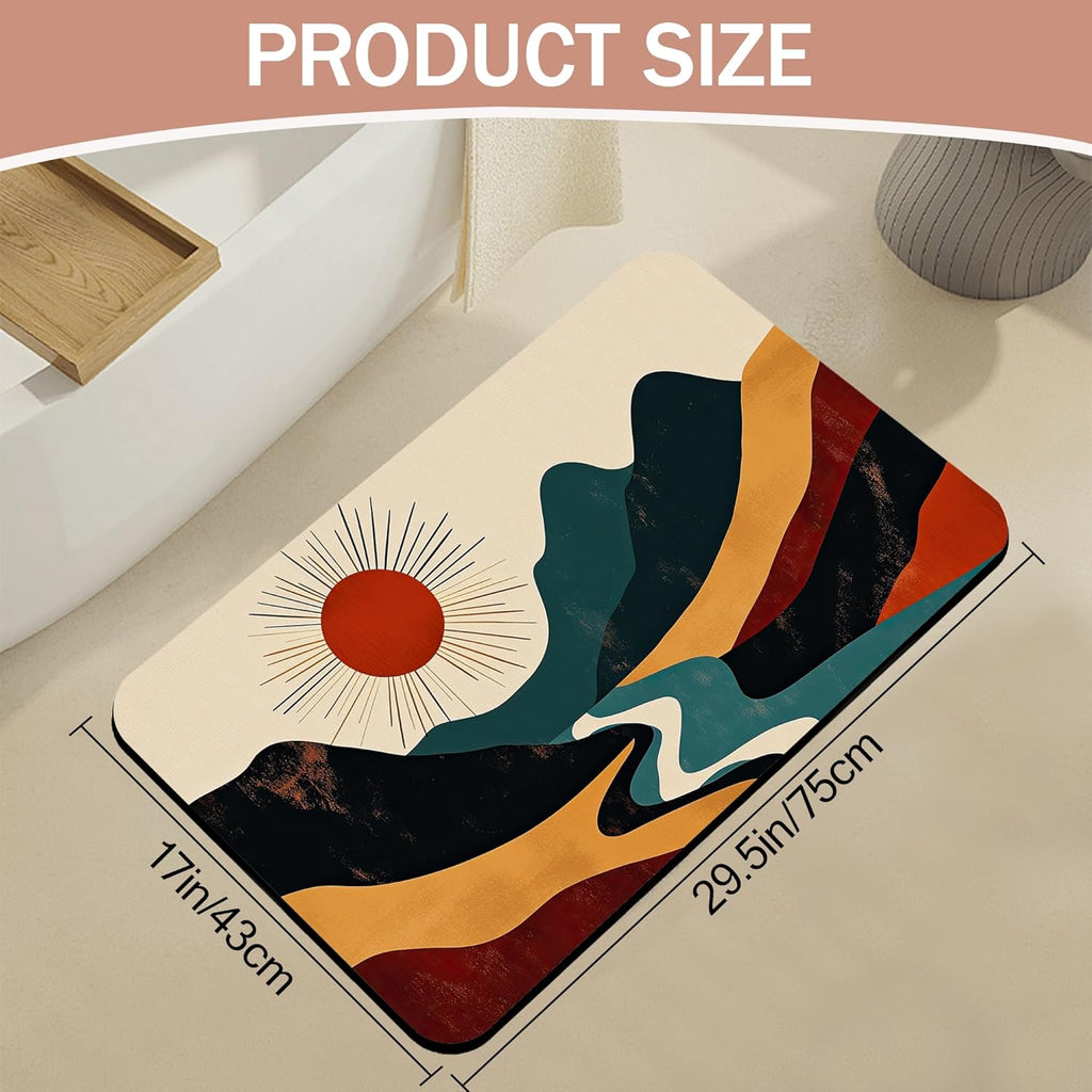 Diatomaceous Earth Bath Mat,Abstract Landscape Bath Rugs,Layered Mountain Non-Slip Thin Absorbent Fast Drying Easy to Clean for Bathroom Laundry Home Kitchen Door Mat 17x29.5Inch