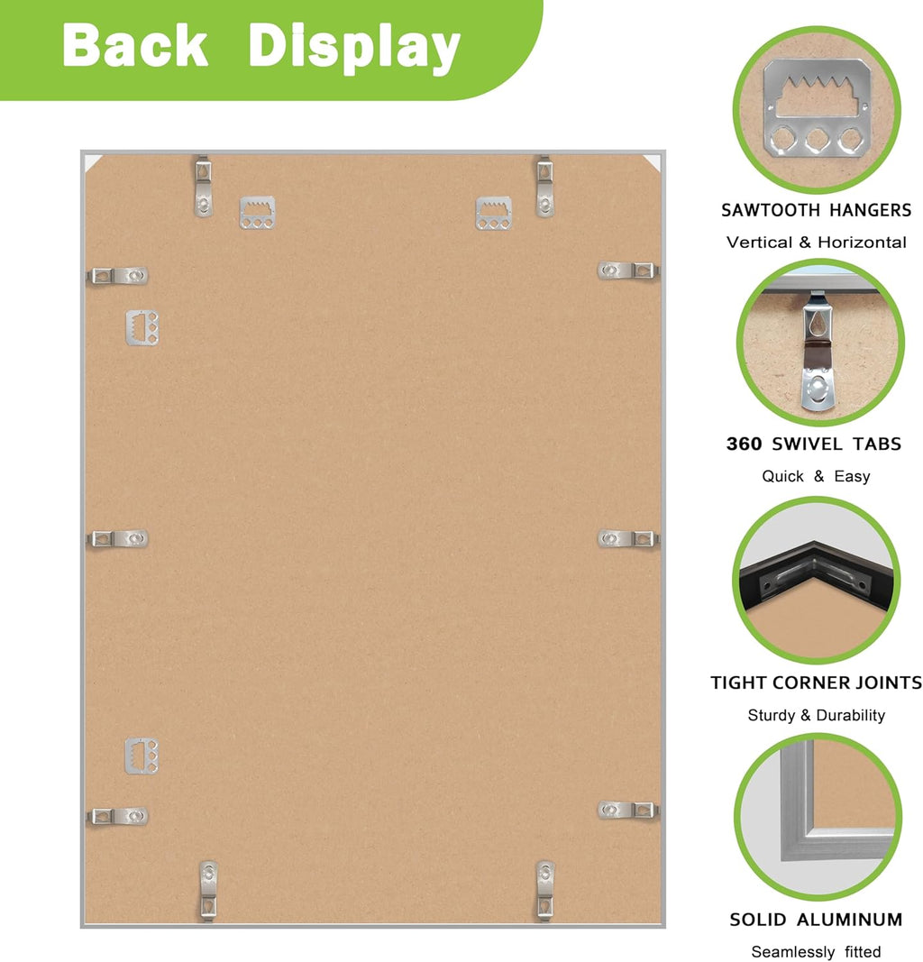 FrameWorks 18x24 Brushed Aluminum Poster Frames – Modern Brushed Metal Design w/Shatterproof Plexiglass, Perfect for Posters, Artwork, Paintings, Wall Displays – Home or Office Decor, Silver - 3 Pack