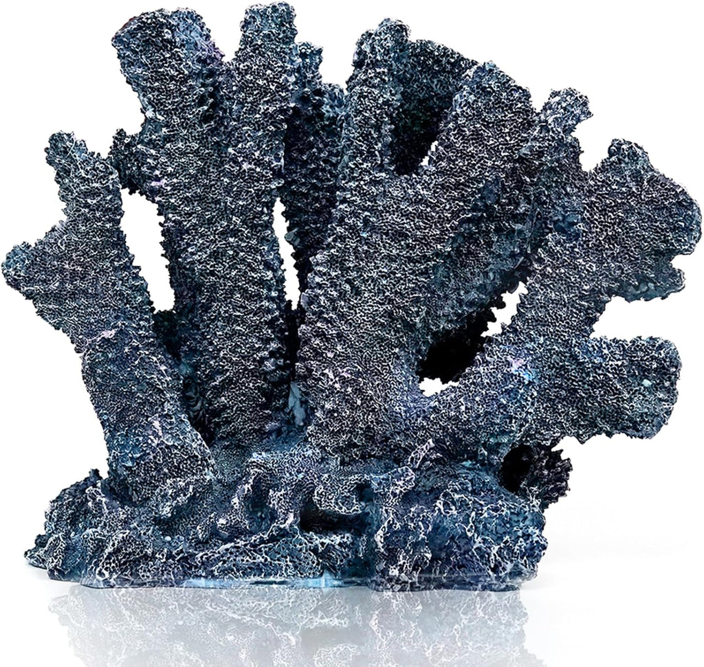 Coral Beach Decor, 7'' High x 8.6'' Width Artificial Resin Coral Reef Statue for Ocean Coastal Beach Nautical Themed Room Bathroom Decor for Home, RB1005B, Blue