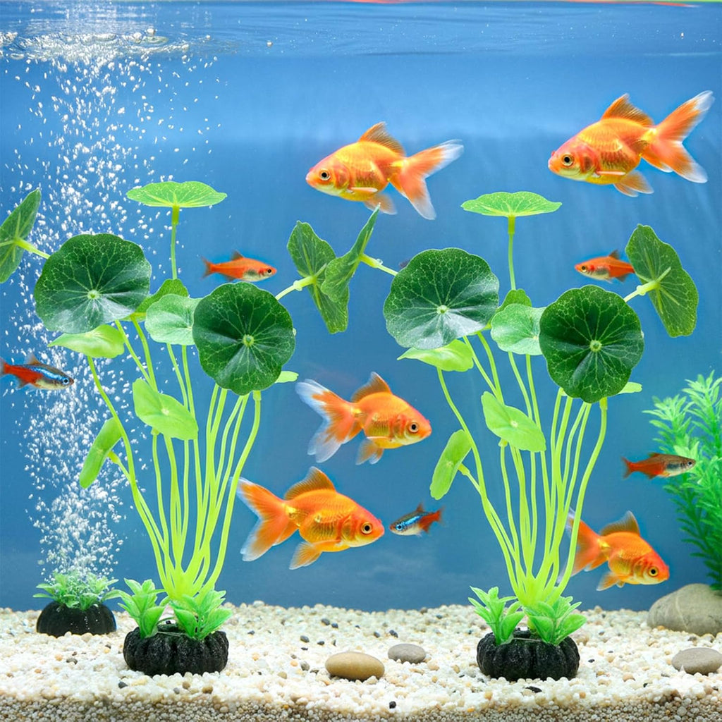 9 Inch Artificial Aquarium Plants 2 Pack Plastic Lotus Leaf Decorations for Small Tank Goldfish Betta Hides (Green)
