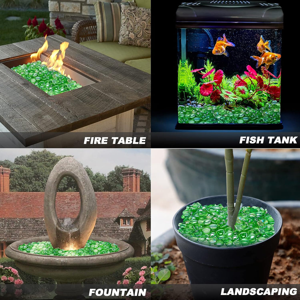 Skyflame 10-Pound Fire Glass Beads for Fire Pit Fireplace, 1/2-Inch Size Emerald Green Reflective Decorative Blended Fireglass Drops for Landscaping