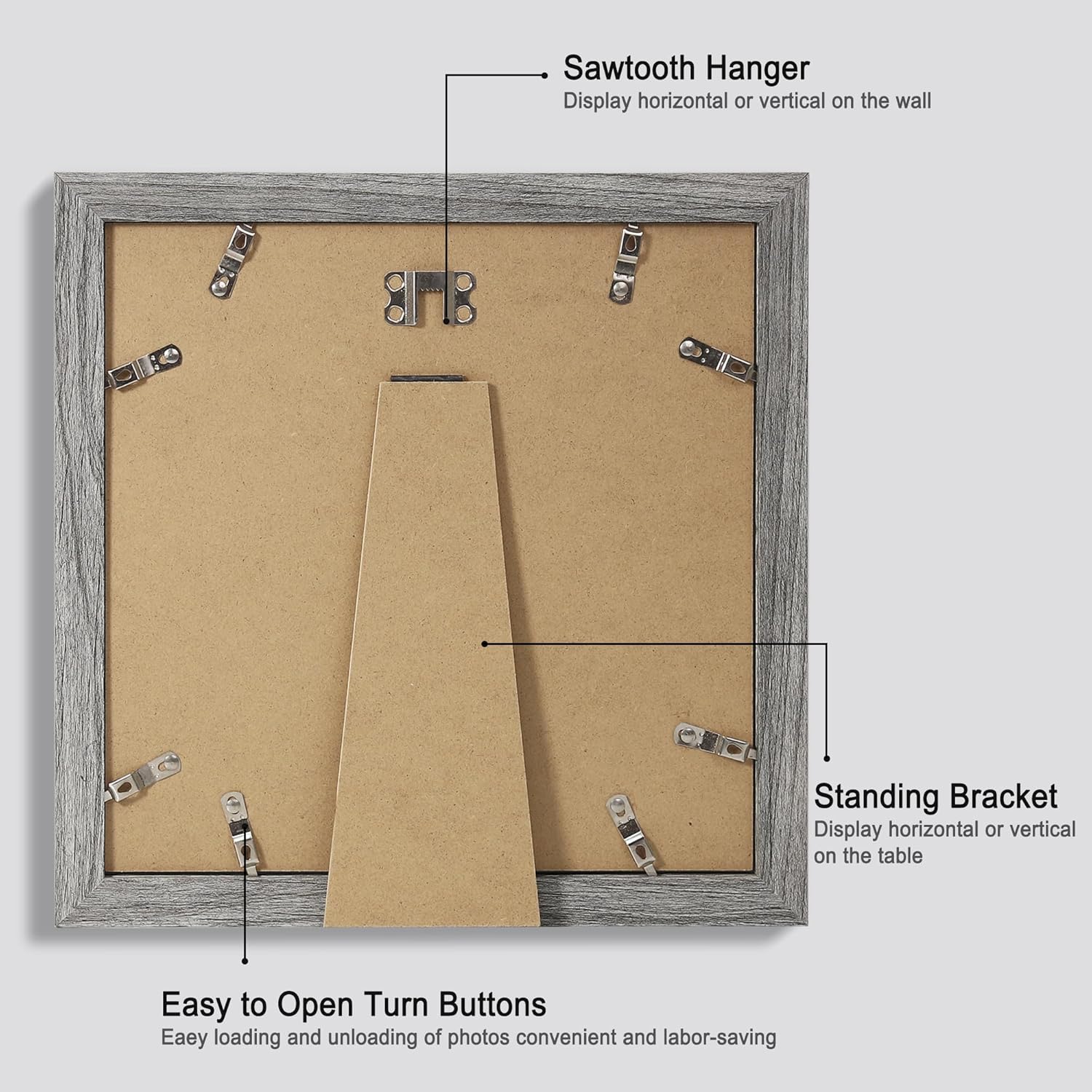 10x10 Picture Frame Set of 4, Made of Glass and Grey Wooden Frame - Display Picture 8x8 with Mat or 10 x 10 Without Mat, 10 by 10 Photo for Wall or Tabletop