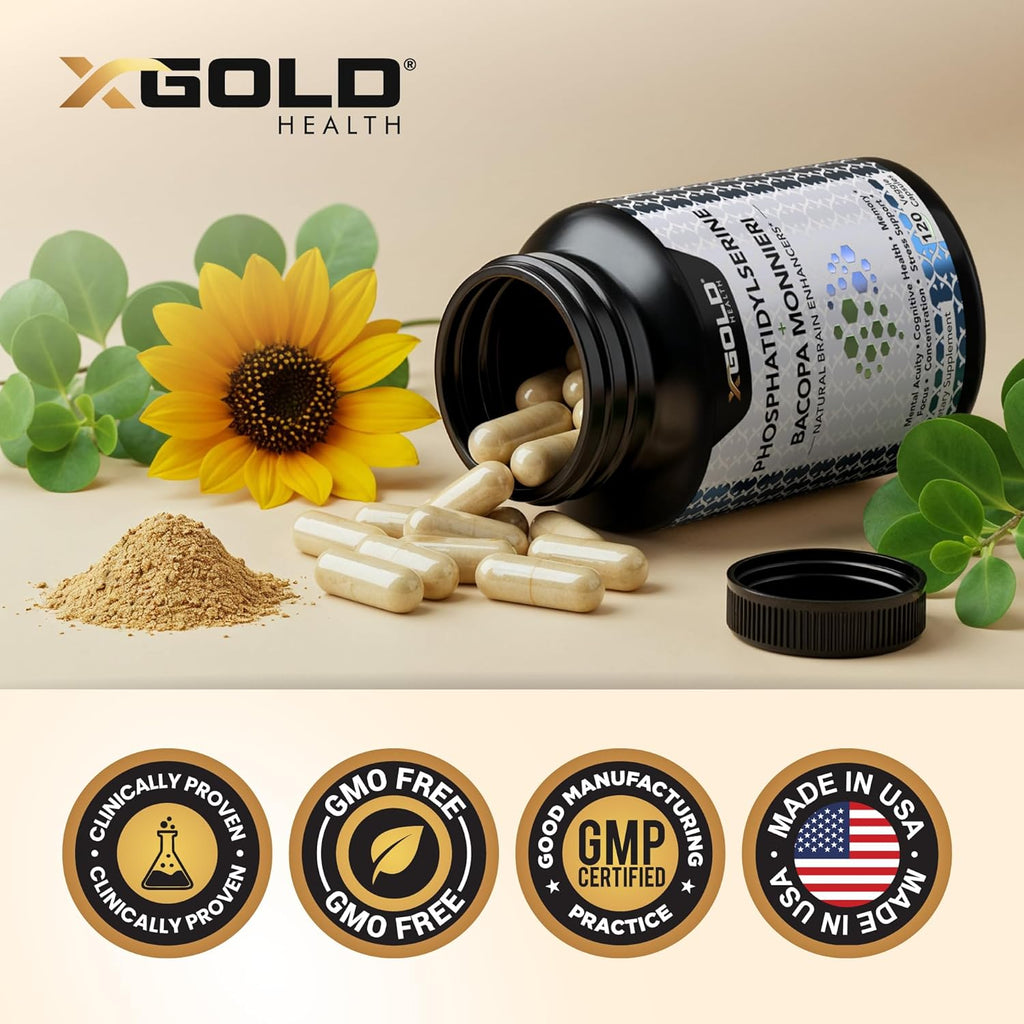 PhosphatidylSerine & Bacopa Monnieri 800 mg 2 in 1 Supplement - Natural Brain Enhancer/Nootropic for Enhanced Focus and Concentration, Memory Support, & Cognitive Function - 120 Vegetarian Capsules