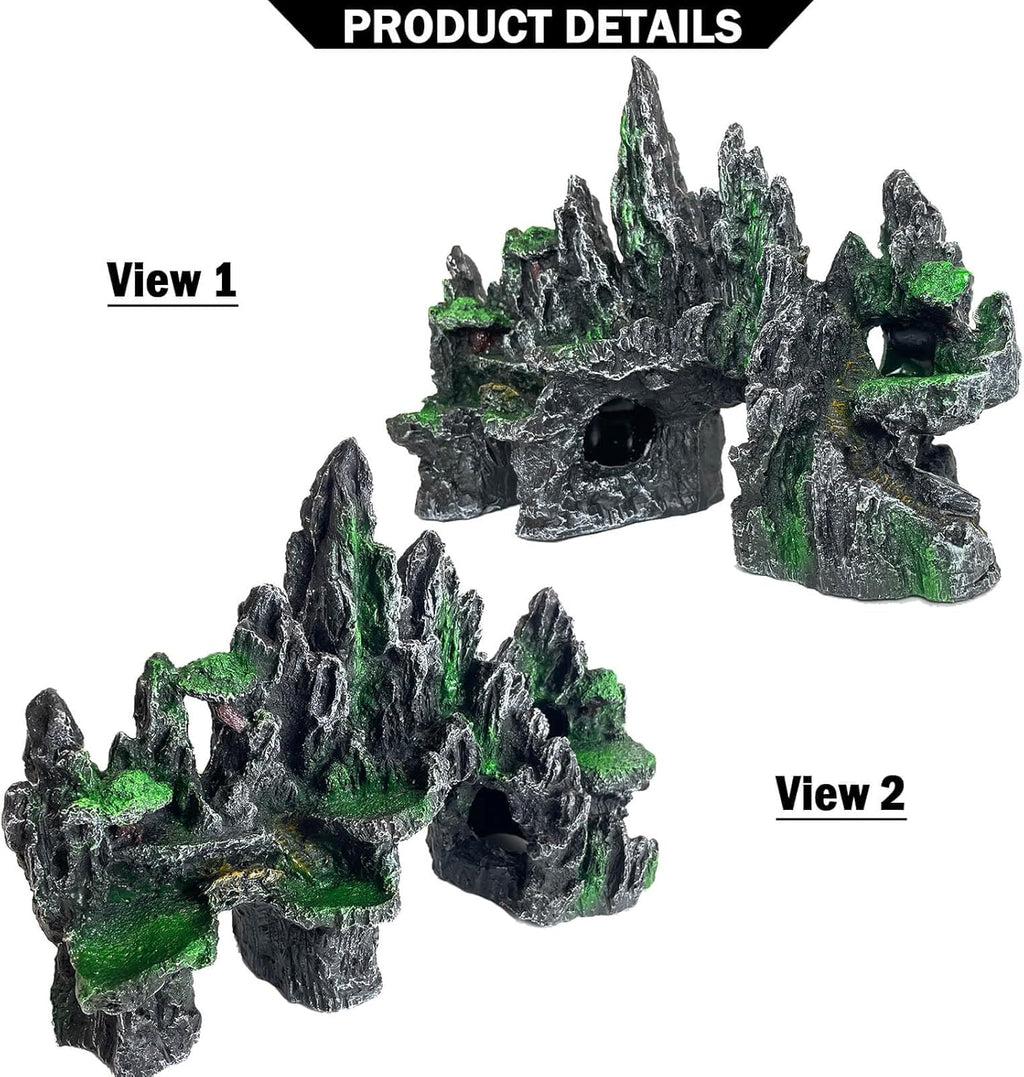 Aquarium Decor Large N Tall Fish Tank Rock Decor with Mountain View Ornaments,Tree House,Cave,Extra Large Fish Tank Decorations