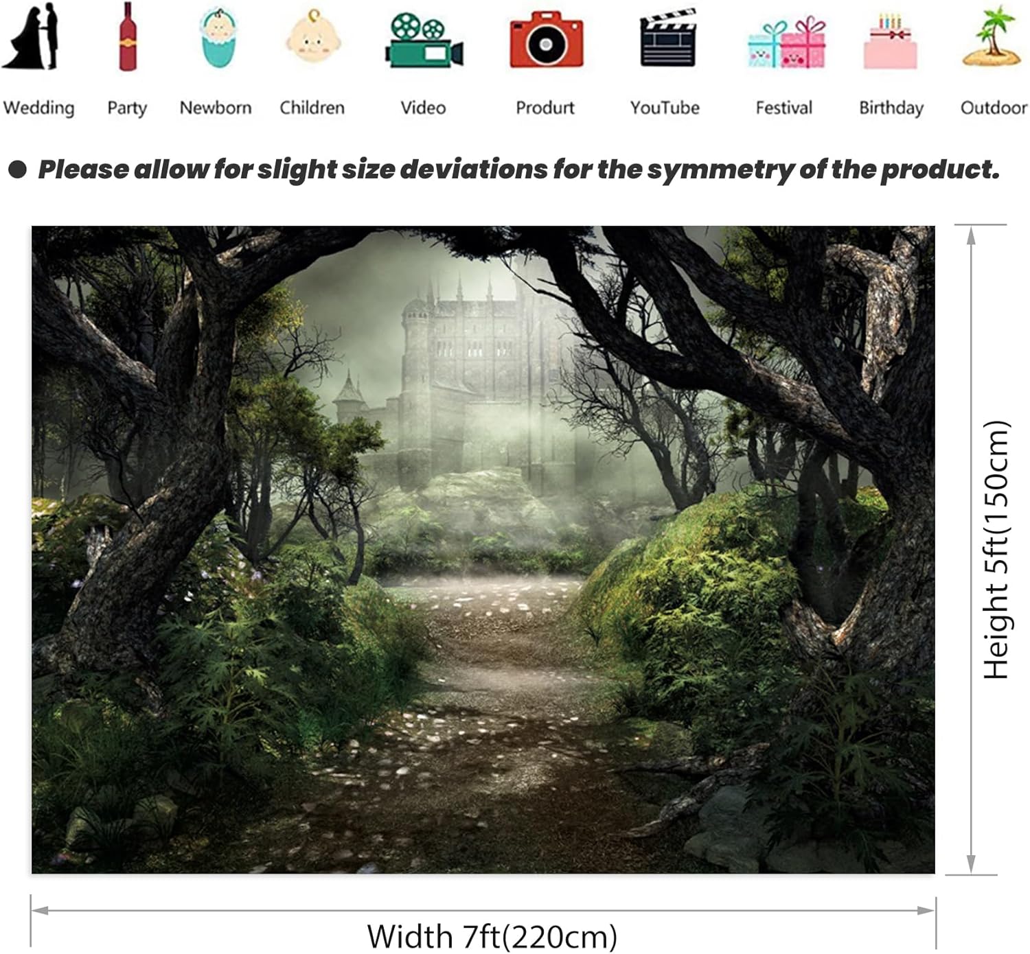 Renaiss Enchanted Forest Backdrop Fabric Green Medieval Smoky Jungle Forest Wonderland Fairy Tale Adventure Photography Background for Kids Fairytale Theme Party Decorations Photo Prop 7x5ft