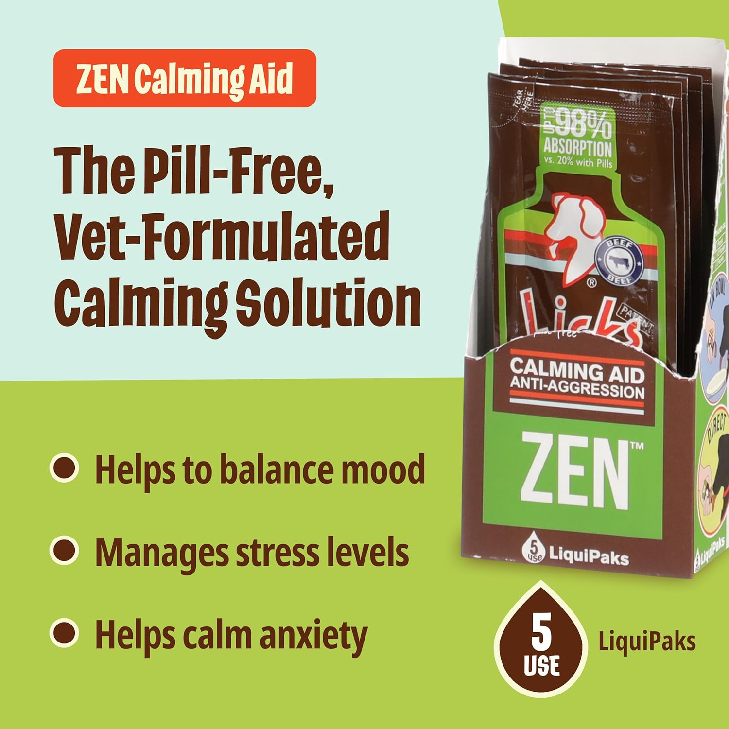 Licks Dog Zen Calming Aid Supplements - 5-use (Roasted Chicken Flavor)