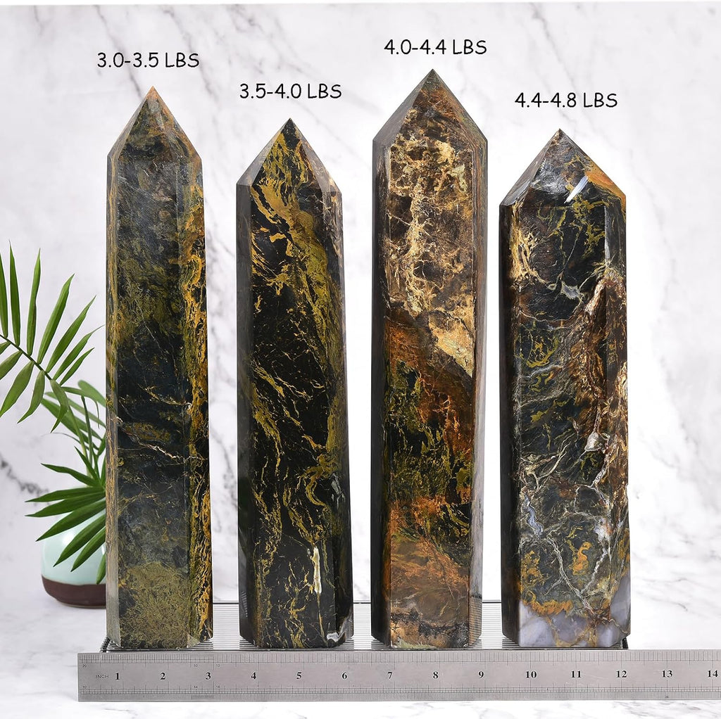 JIC Gem Extra Large Pietersite Quartz Crystals Obelisk Tower Points Natural 6 Faceted Pietersite Healing Crystal Wand Home Decor Reiki Chakra Meditation 3.0-3.5 Lbs